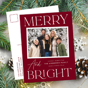 Modern Snapshot Cranberry Merry and Bright Photo Holiday Postcard