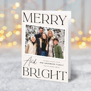 Modern Snapshot Cream Merry and Bright 2 Photo Holiday Card