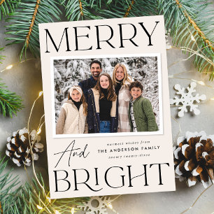 Modern Snapshot Cream Merry and Bright Photo Holiday Card