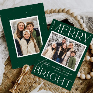 Modern Snapshot Merry and Bright 2 Photo Holiday Card