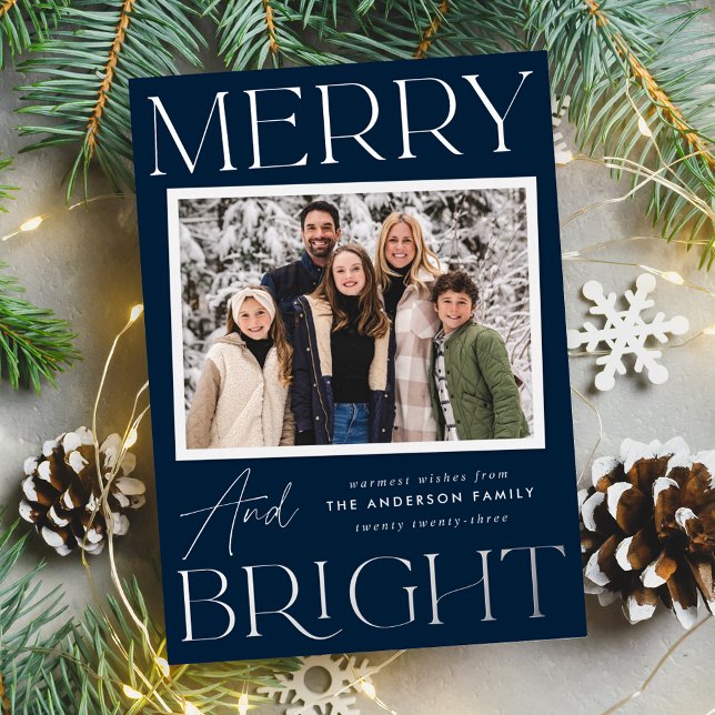 Modern Snapshot Navy Merry and Bright Photo (Creator Uploaded)