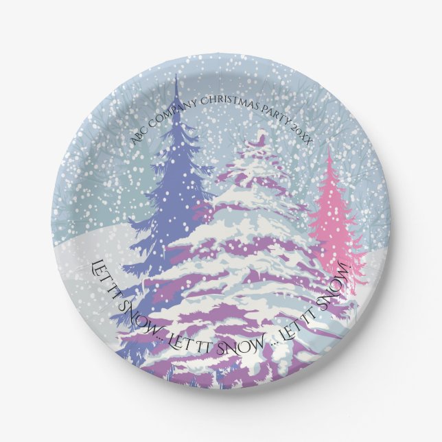 Modern Snow Christmas Tree CHANGE COLOR Paper Plate (Front)