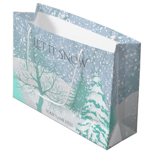 Modern Snow Christmas Trees CHANGE COLOR Large Gift Bag