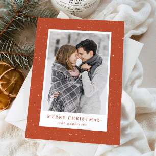 Modern Snow Flurries Rust Photo Holiday Card