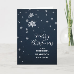 Modern Snow Grandson & Family Merry Christmas Card
