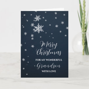 Modern Snow Grandson Merry Christmas Card