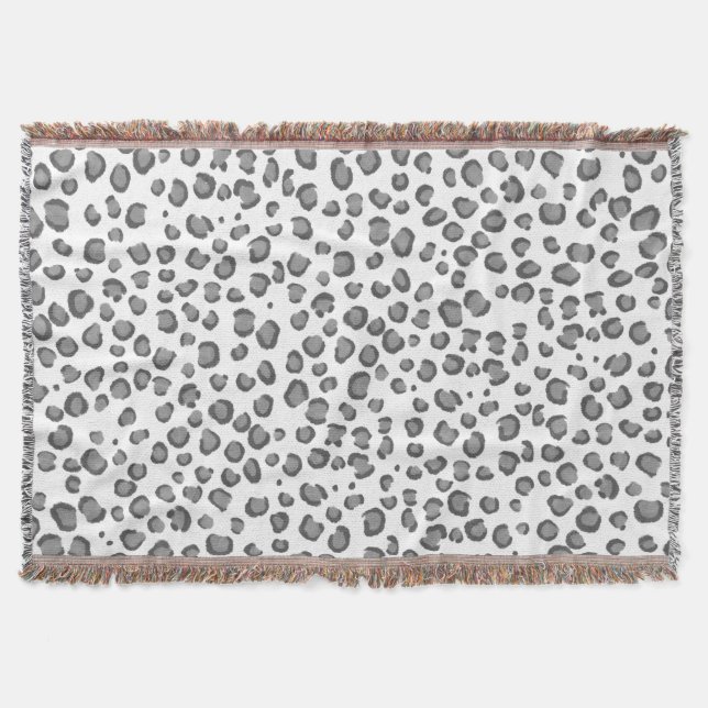 Modern Snow Leopard Animal Print Pattern Grey Throw Blanket (Front)