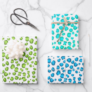 Modern Snow Leopard Blue Green Animal Print Wrapping Paper Sheet