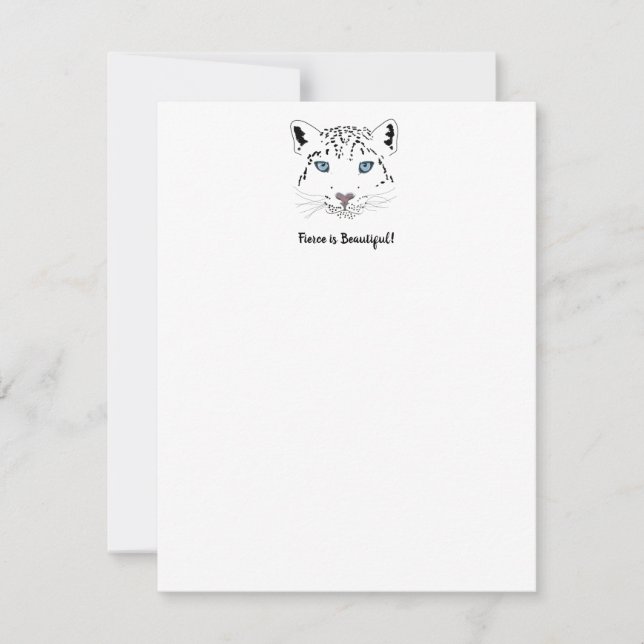 Modern Snow Leopard Drawing Fierce is Beautiful Card (Front)