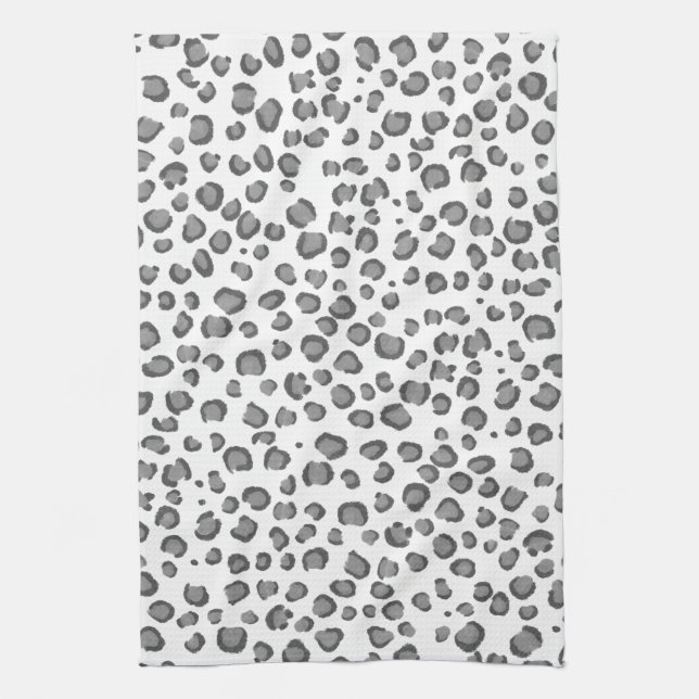 Modern Snow Leopard Pattern Animal Print Tea Towel (Vertical)