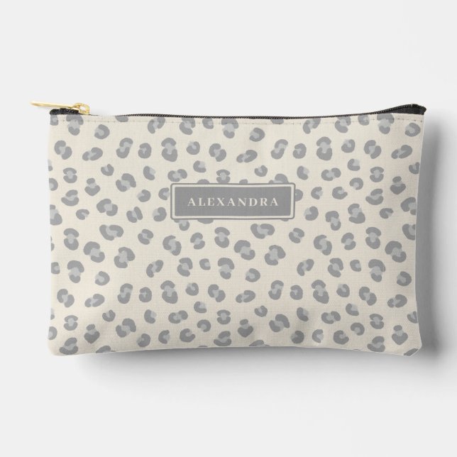 Modern Snow Leopard Personalised  Accessory Pouch (Front)