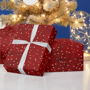 Modern snow pattern white polkadots on red marble wrapping paper