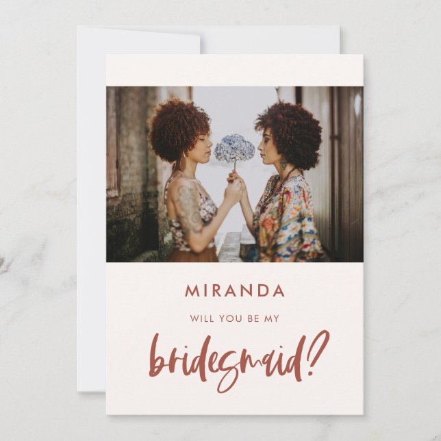 Modern snow pink Bridesmaid proposal card (Front)