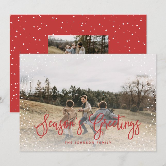 Modern Snow Script 2 Photo Holiday Card (Front/Back)