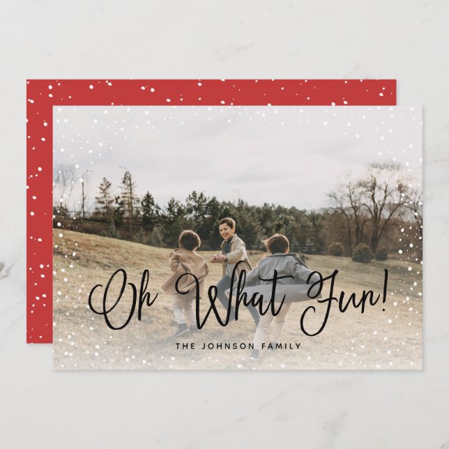Modern Snow Script 2 Photo Holiday Card (Front/Back)