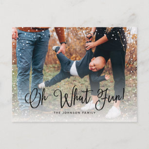 Modern Snow Script 2 Photo Holiday Postcard