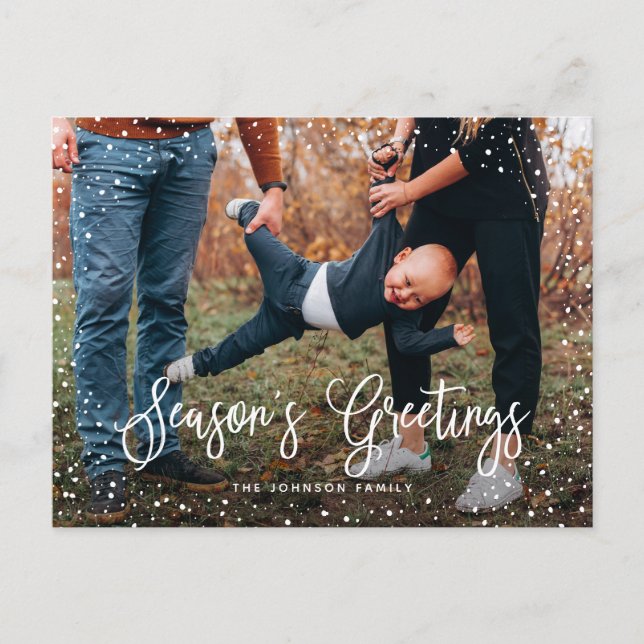 Modern Snow Script 2 Photo Holiday Postcard (Front)