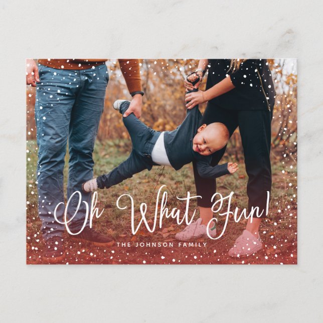 Modern Snow Script 2 Photo Holiday Postcard (Front)