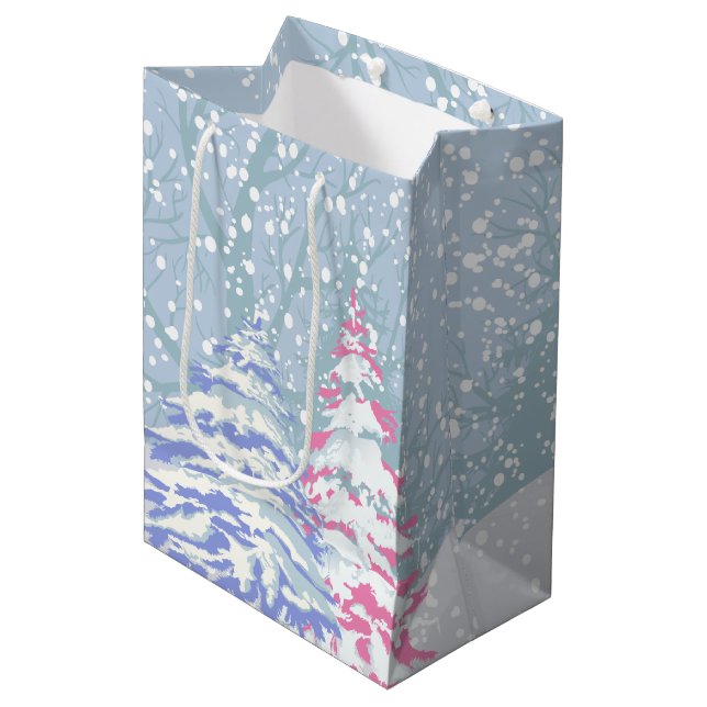 Modern Snow Tree CHANGE COLOR Medium Gift Bag (Front Angled)