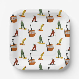 Modern Snowboard Snowboarding Paper Plate
