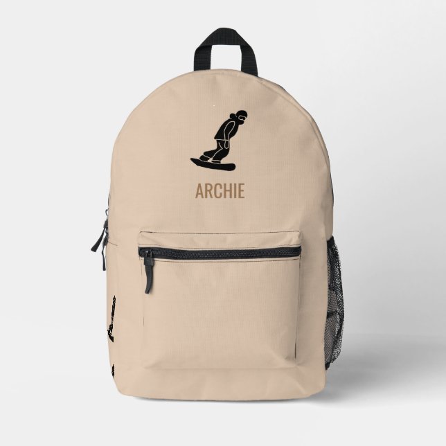 Modern Snowboarder Snowboarding Personalised Beige Printed Backpack (Front)