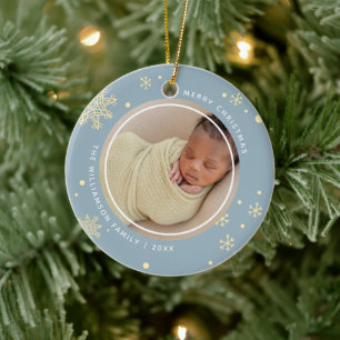 Modern Snowflake 2 Photos Ceramic Tree Decoration