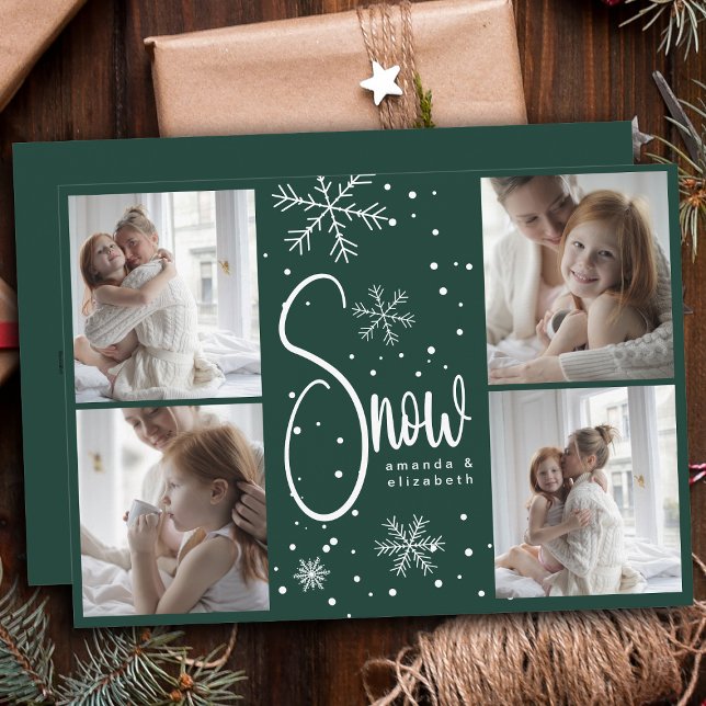 Modern Snowflake 4 Family Pictures Christmas 2023 Holiday Card (Creator Uploaded)