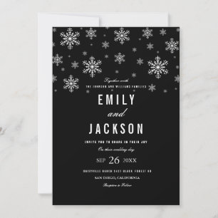 Modern Snowflake Black & White Wedding Invitation
