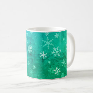 Modern Snowflake Blue Green Pattern Christmas Coffee Mug