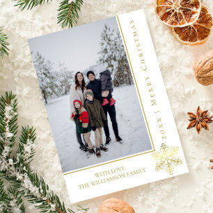 Modern Snowflake Christmas Photo Card   Gold