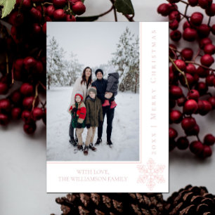 Modern Snowflake Christmas Photo Card Pink