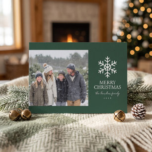 Modern Snowflake Christmas Photo - Green Holiday Card