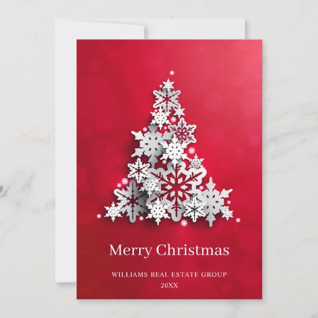 Modern Snowflake Christmas Tree Corporate Greeting Invitation (Front)