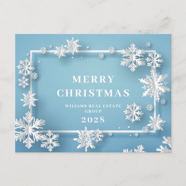 Modern Snowflake Christmas Tree Corporate Greeting Postcard (Front)