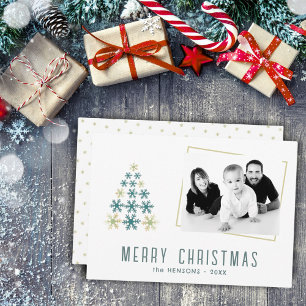 Modern Snowflake Christmas Tree Family Photo Holiday Card