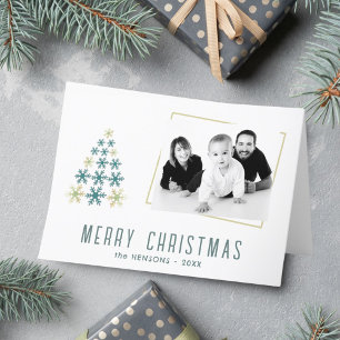 Modern Snowflake Christmas Tree Family Photo Holiday Card