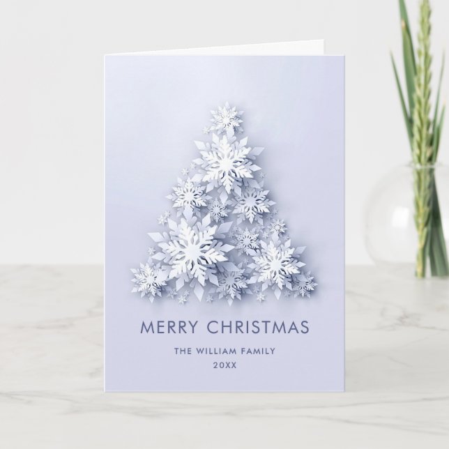 Modern Snowflake Christmas Tree Greeting Holiday Card (Front)