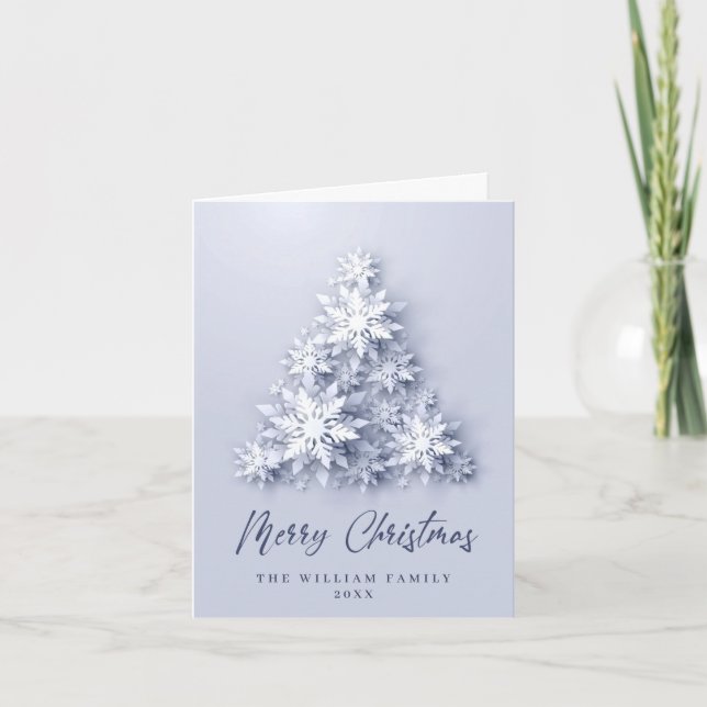 Modern Snowflake Christmas Tree Greeting Holiday Card (Front)