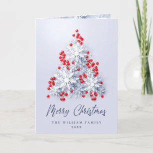 Modern Snowflake Christmas Tree Greeting Holiday Card