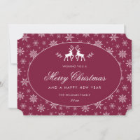 Modern Snowflake Claret Red White Reindeer