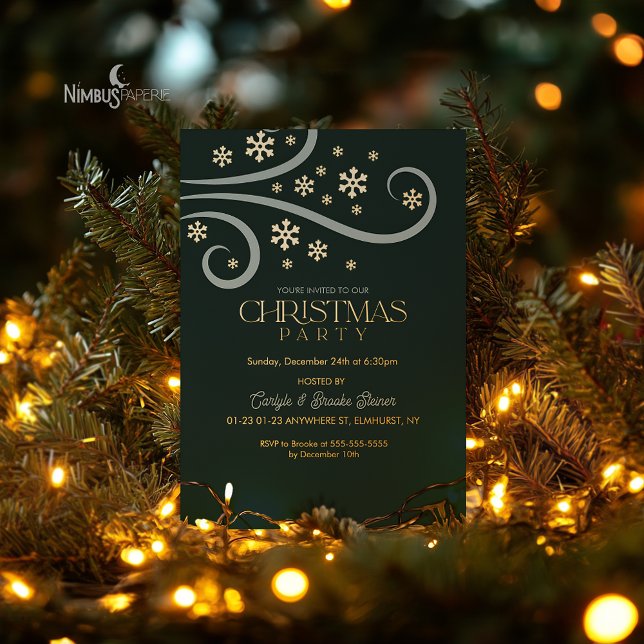 Modern Snowflake Foil Green Christmas Invitation (Creator Uploaded)