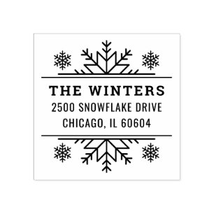 Modern Snowflake Frame Family Address Rubber Stamp