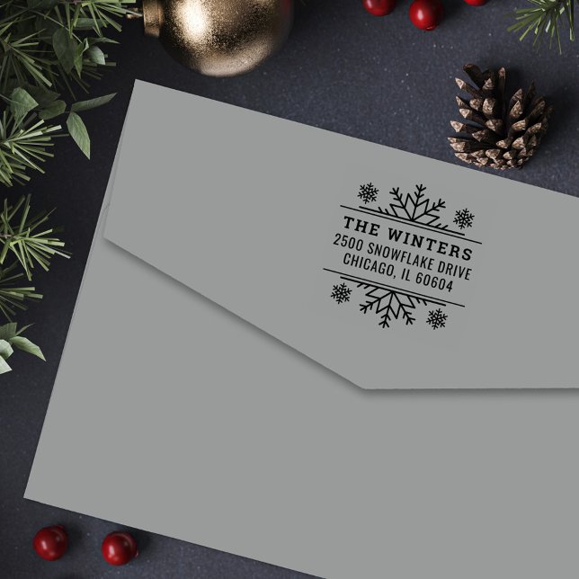 Modern Snowflake Frame Return Address Self-inking Stamp (Creator Uploaded)