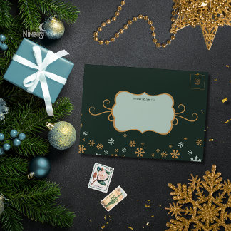 Modern Snowflake Green Christmas Card Envelope