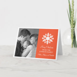 Modern Snowflake Holiday Card, Orange Card
