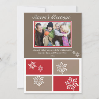 Modern Snowflake Holiday Card (red & grey)