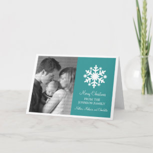 Modern Snowflake Holiday Card, Teal Card