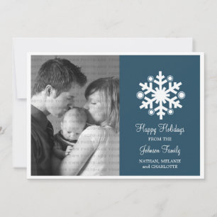 Modern Snowflake Holiday Flat Photo Card, Blue Card