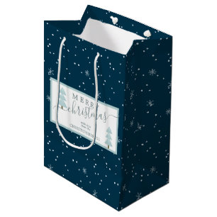 Modern Snowflake MERRY CHRISTMAS Script Blue Medium Gift Bag