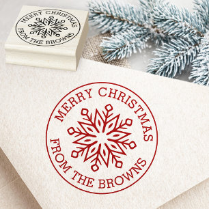 Modern snowflake name greeting Merry Christmas Rubber Stamp